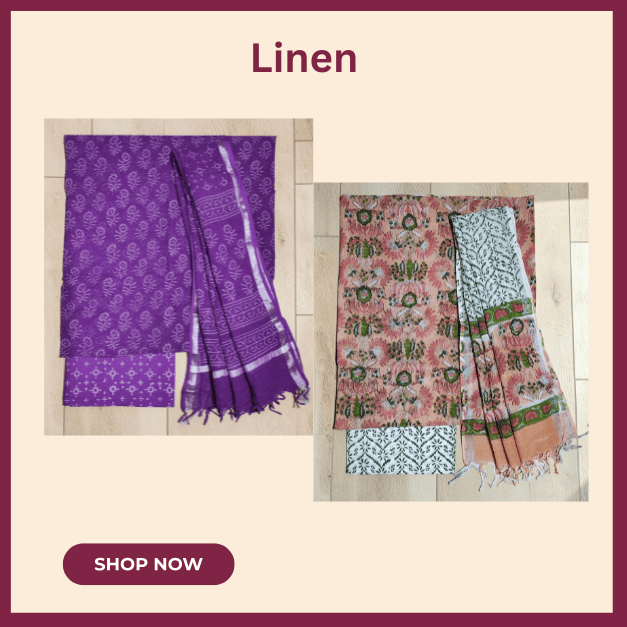 Linen Hand Block Print Dress Materials Linen Hand Block Print Dress Materials
