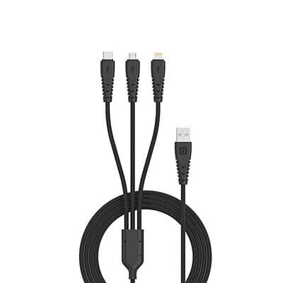 "3-in-1 charging cable with USB-A connector and multiple adapters (Lightning, USB-C, and Micro-USB) for versatile device compatibility, durable braided design for longevity." "3-in-1 charging cable with USB-A connector and multiple adapters (Lightning, USB-C, and Micro-USB) for versatile device compatibility, durable braided design for longevity."