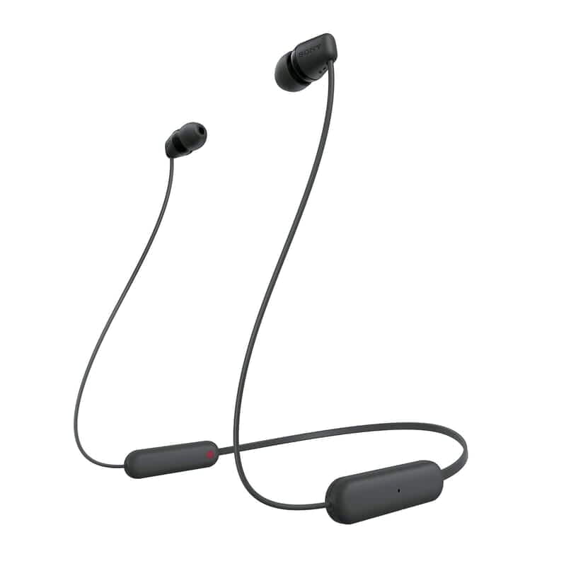 "Sony WI-C100 Wireless Headphones with customizable equalizer, offering clear sound and a comfortable, secure fit."