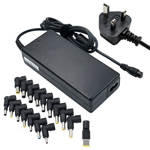 "Universal laptop adapter with multiple interchangeable tips, offering compatibility with various laptop brands and providing efficient power delivery for charging on the go."