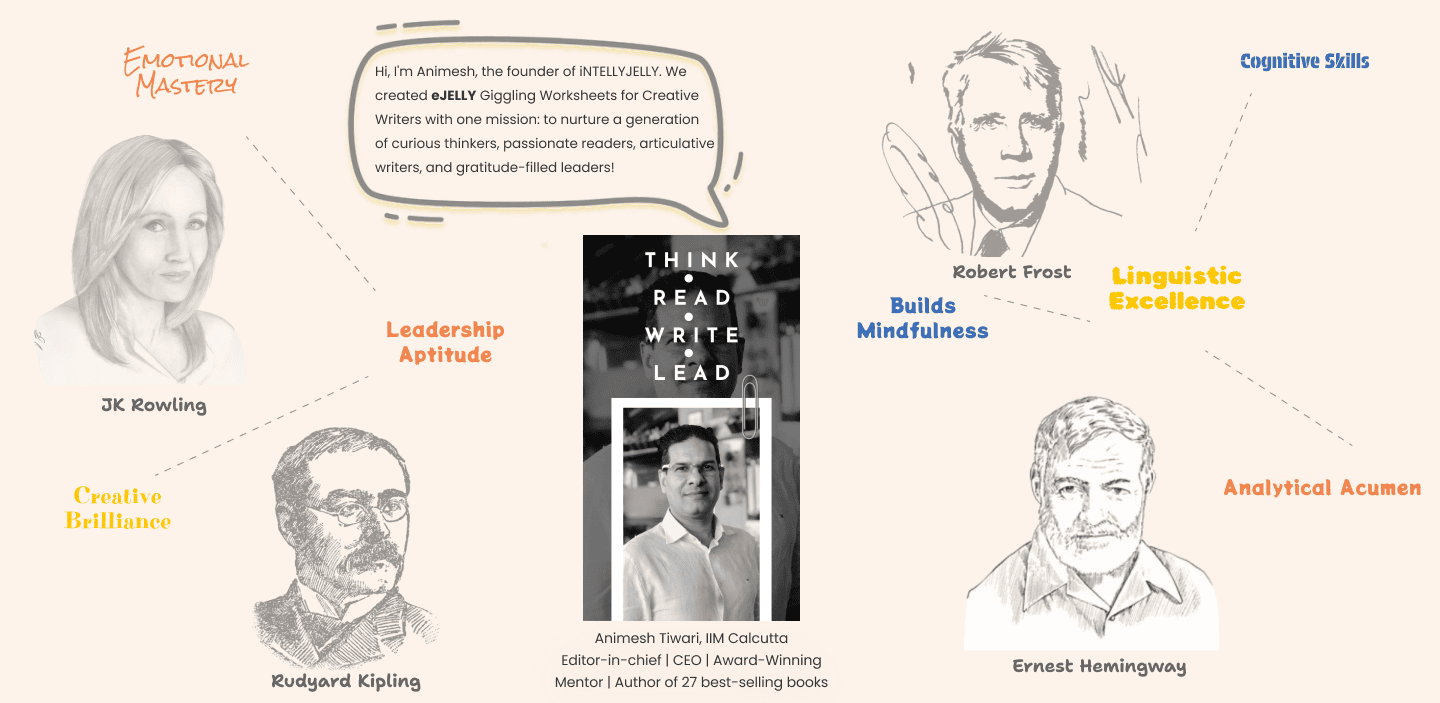 We created eJELLY Giggling Worksheets for Creative Writers with one mission: to nurture a generation of curious thinkers, passionate readers, articulative writers, and gratitude-filled leaders!