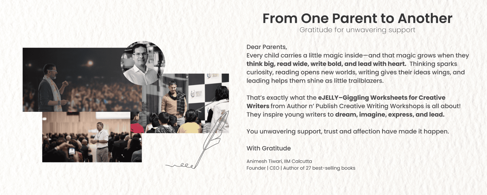 From one parent to another gratitude for unwavering support.