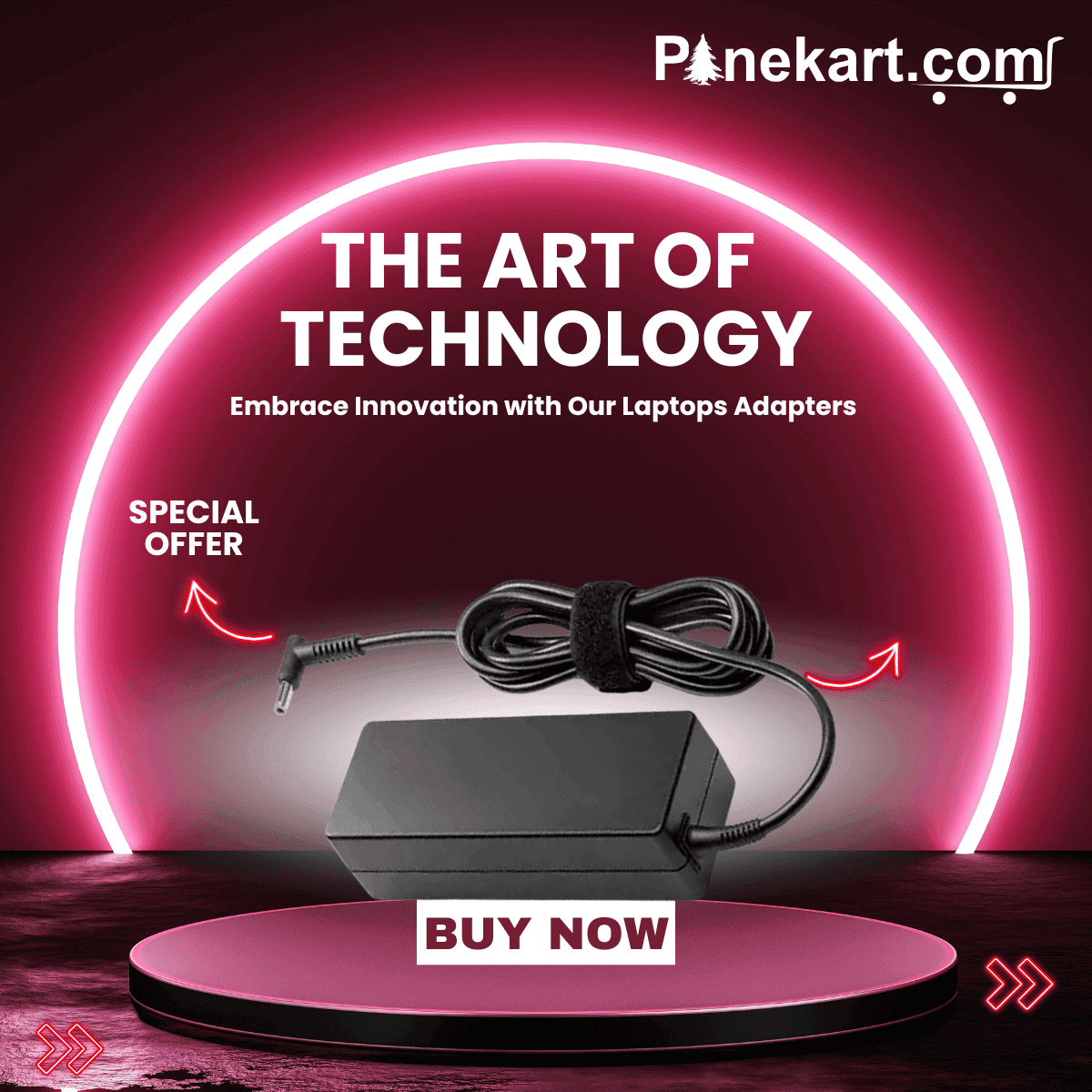 "Laptop adapter with power brick and charging cable." "Laptop adapter with power brick and charging cable."