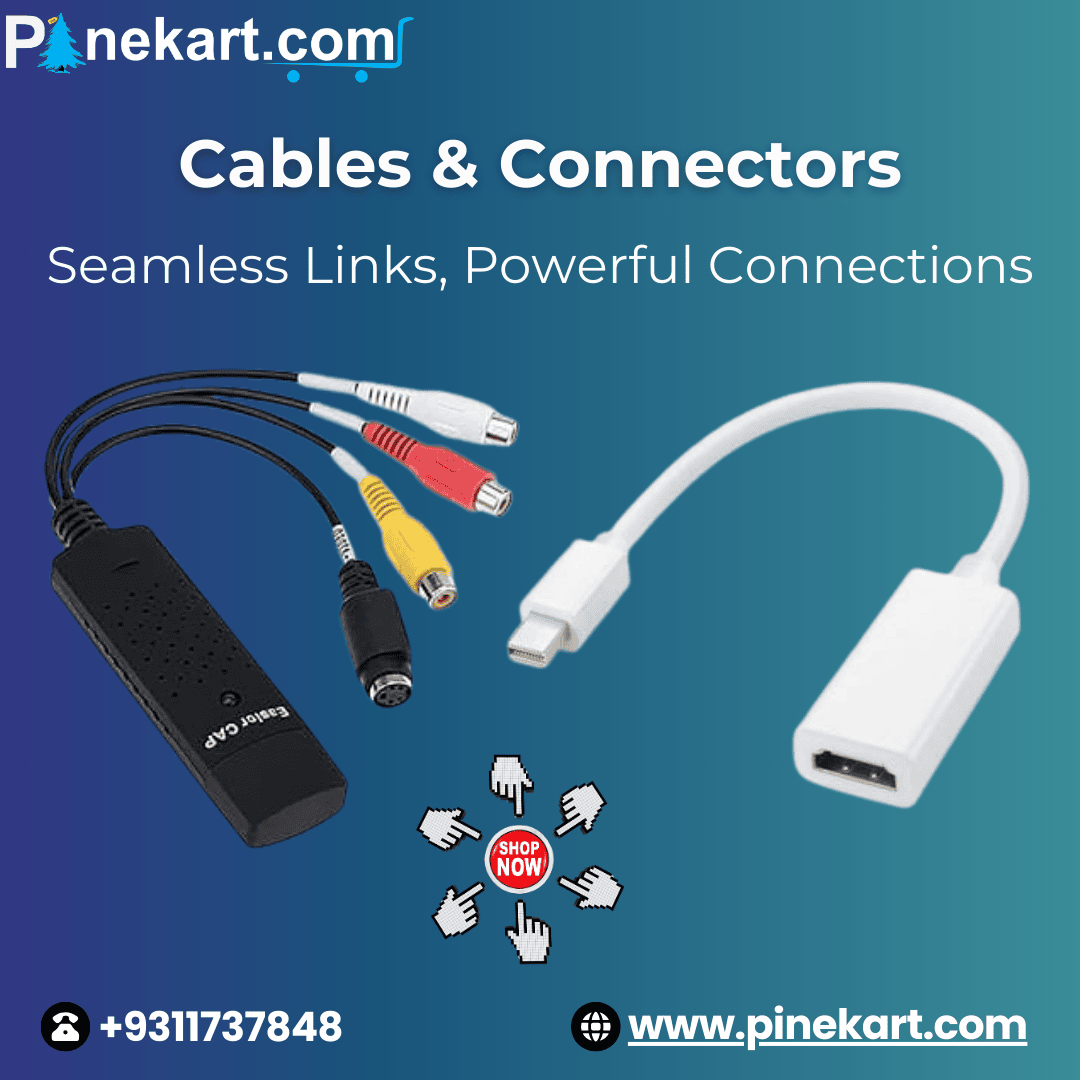 Assorted cables and connectors including USB, HDMI, and audio jacks arranged neatly on a table, showcasing various types and sizes used for electronic devices."