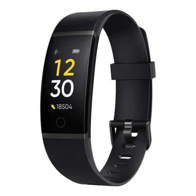"Realme Band with a full-color screen, touch key navigation, and real-time heart rate monitoring for fitness tracking."