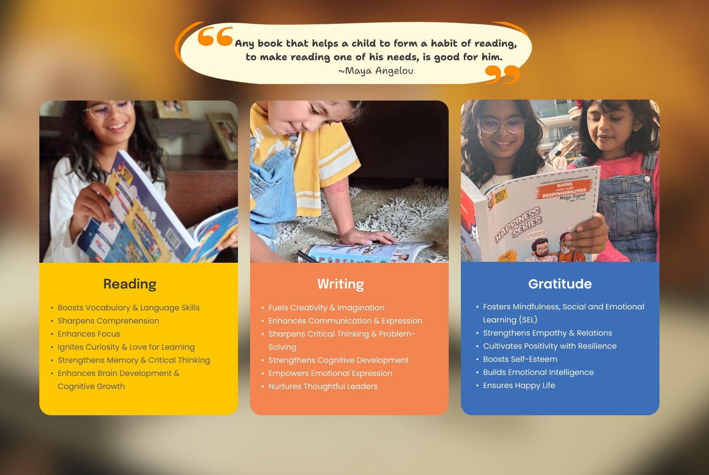 Maya Angelou: A book that makes a child love reading is always a good book. Maya Angelou: A book that makes a child love reading is always a good book.