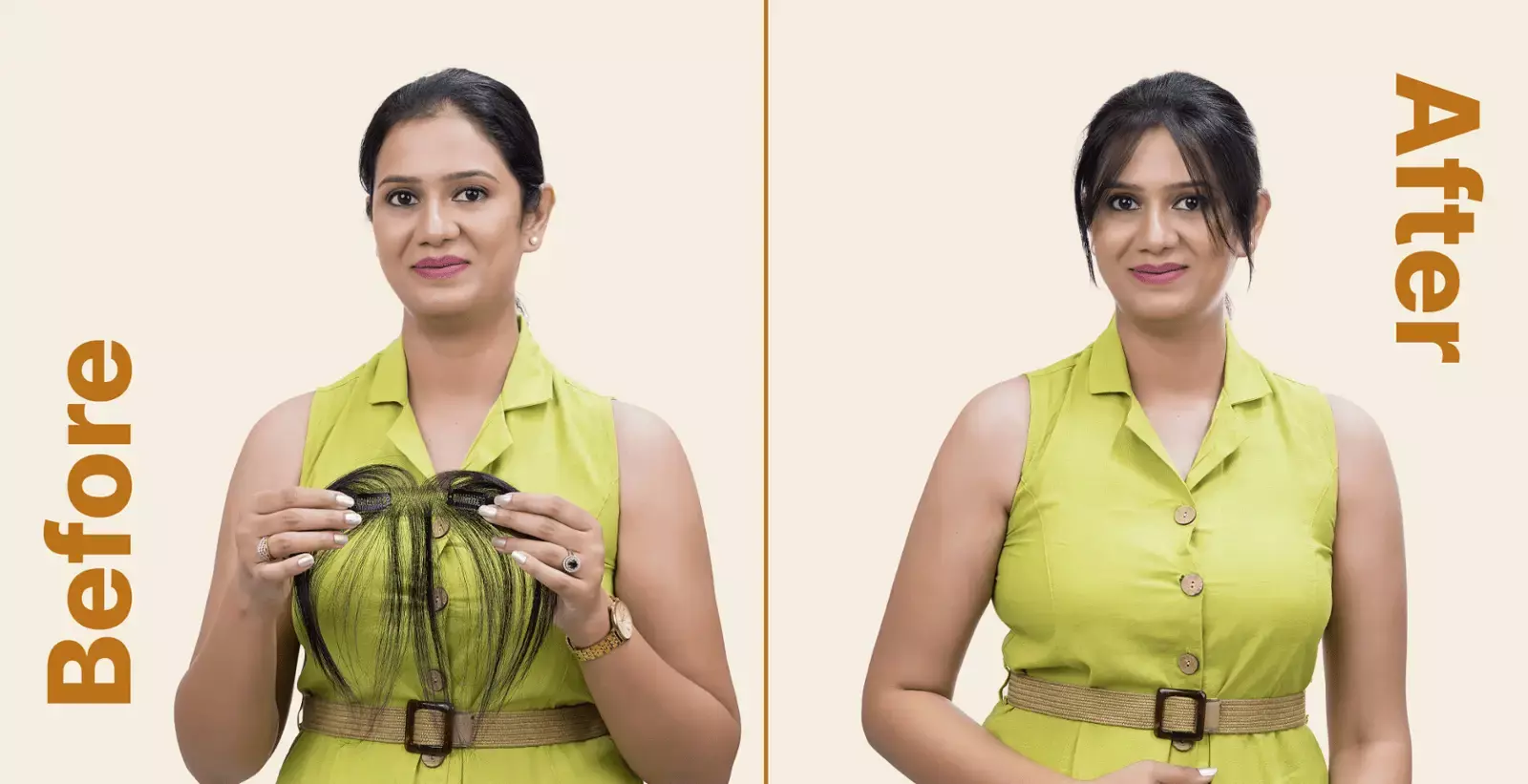 Real customer before and after using GoldTips hair topper for thinning hair