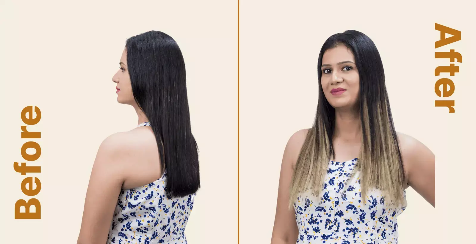 Customer hair transformation with GoldTips clip in hair extensions for volume and length