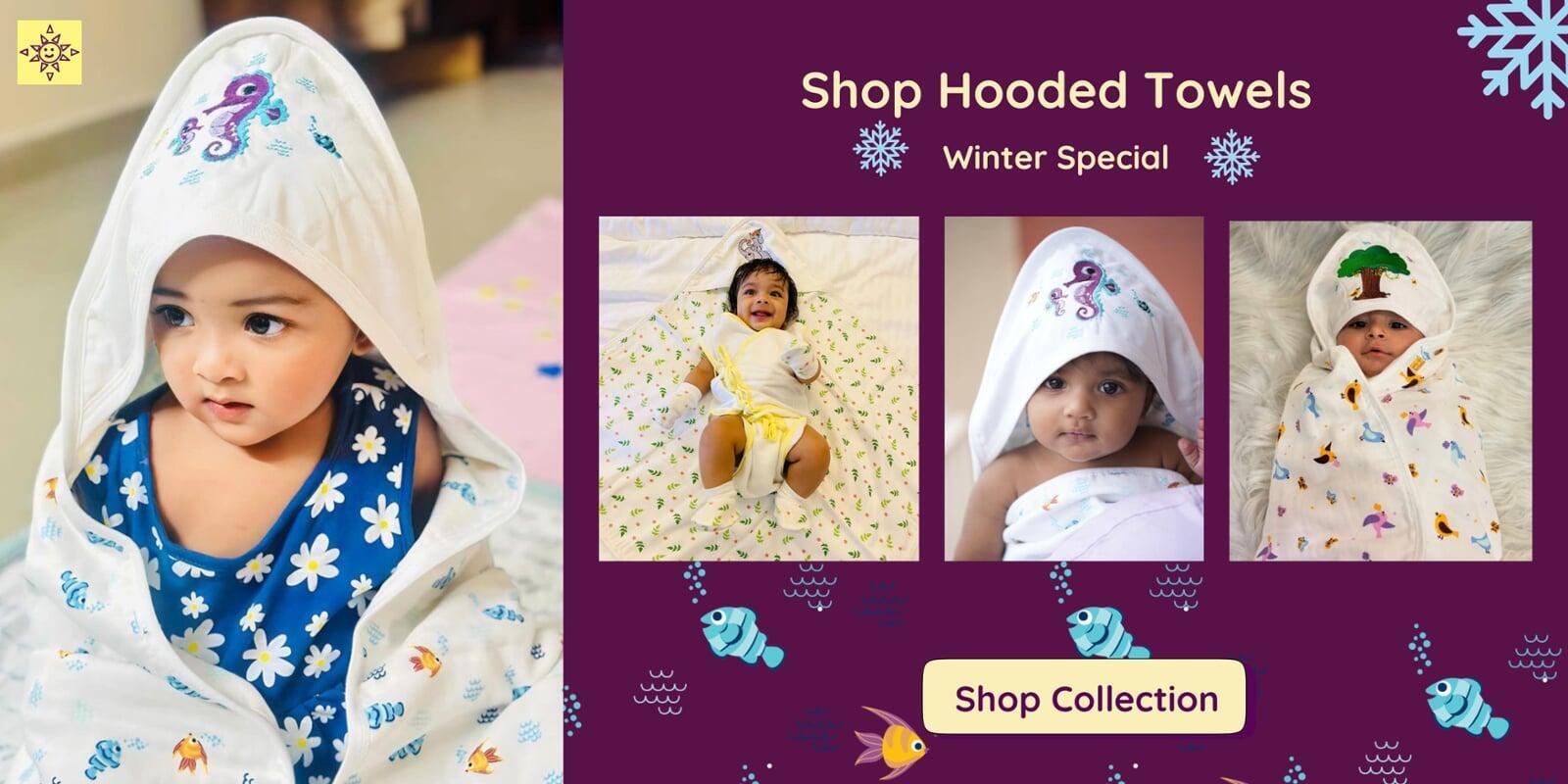 Baby Muslin Hooded Bath Towels for new-born to toddler