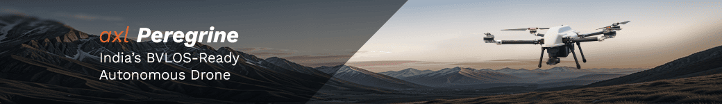 axl Peregrine autonomous BVLOS drone for surveying, surveillance, flying over mountain landscape
