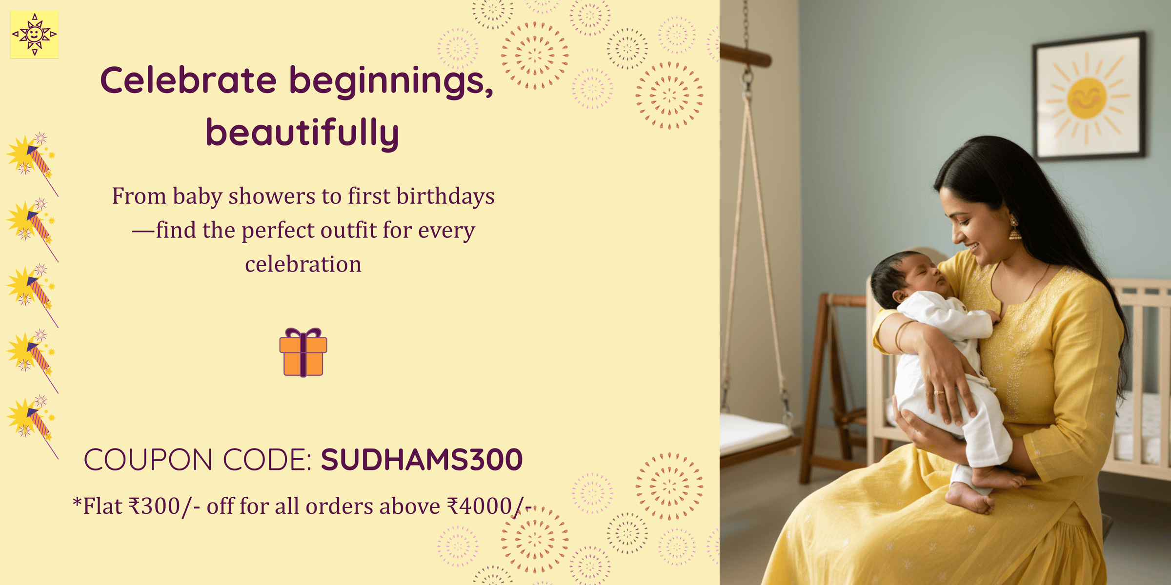 Avail a flat Rs. 300/- off Baby Clothing with a coupon code on LittleSudhams.com SUDHAMS300