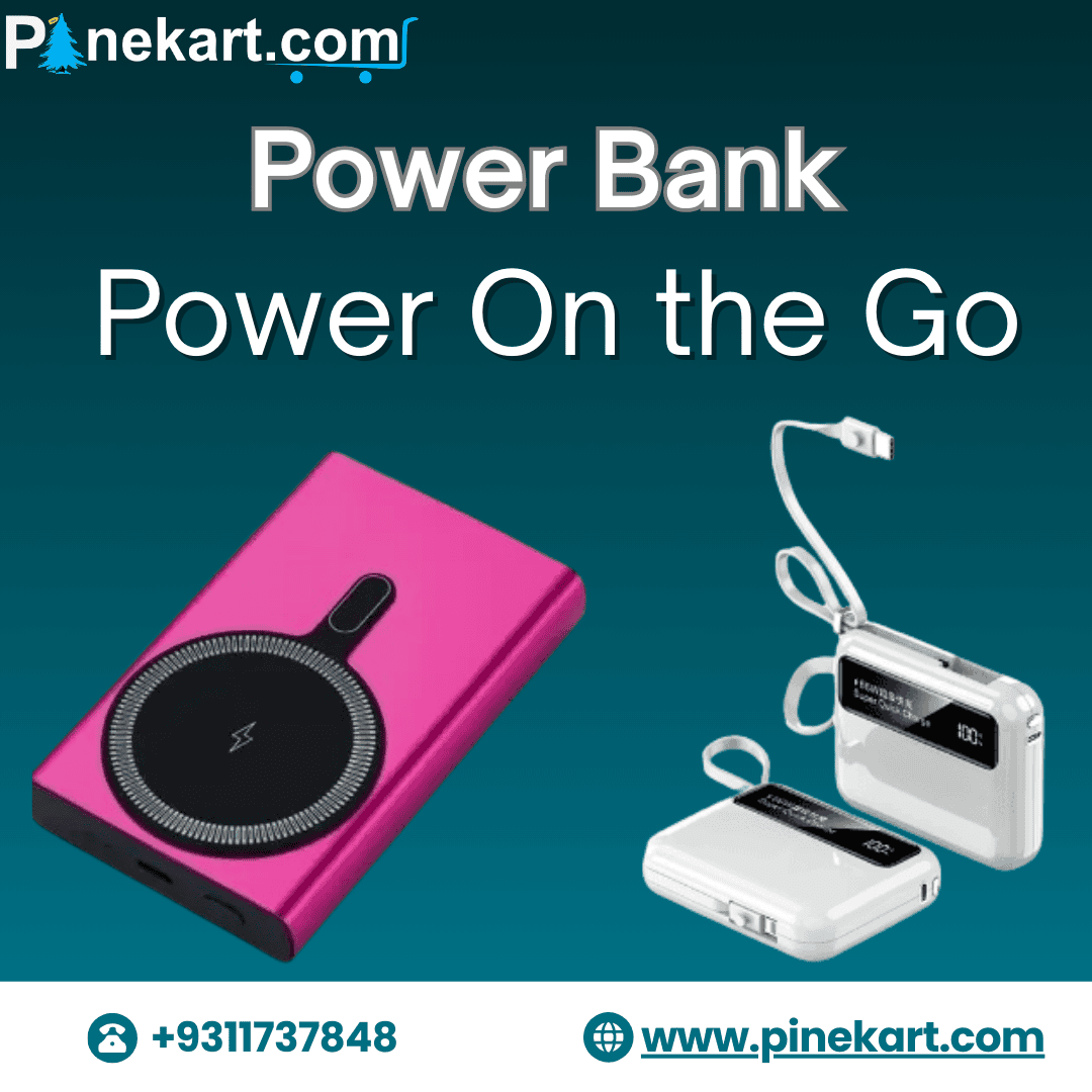 Portable power bank with USB-C and USB-A ports charging a smartphone on a wooden desk – compact backup battery for travel and everyday use.