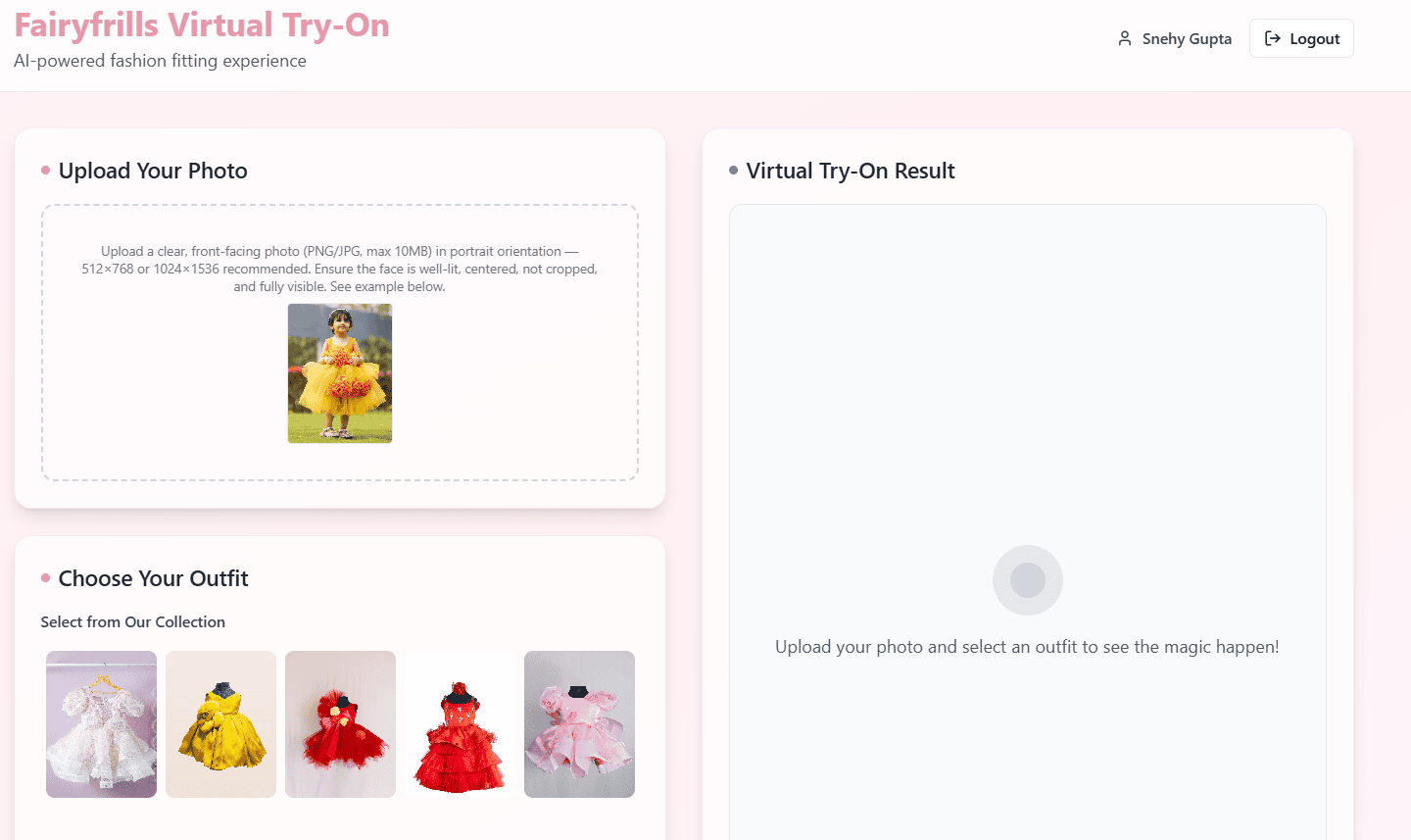 Virtual try-on Shopping for baby girl