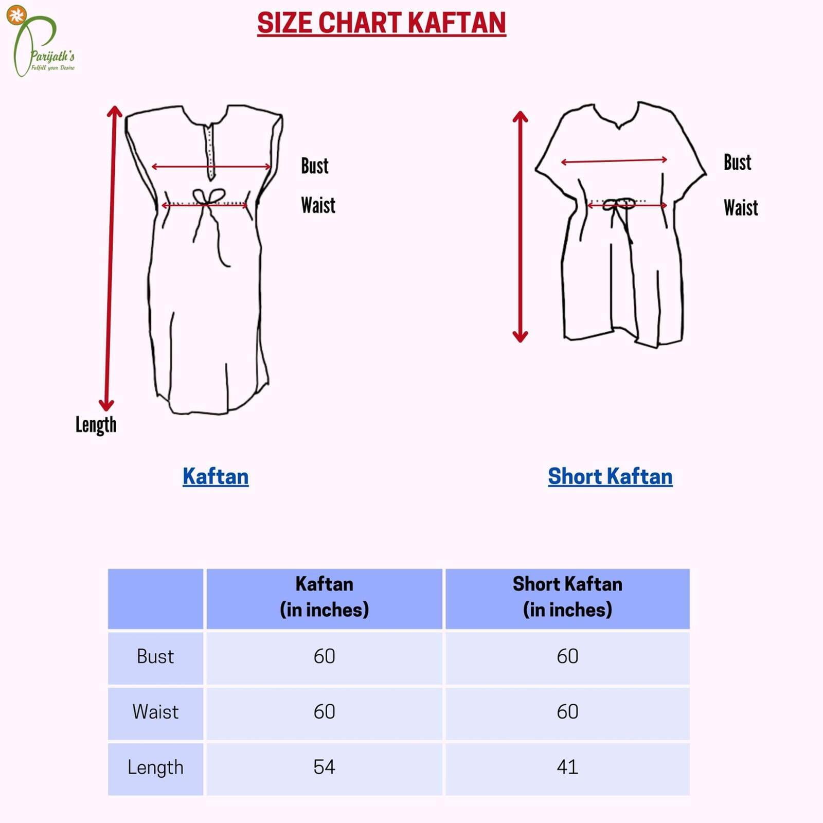 KAFTAN NIGHTY SIZE CHART KAFTAN NIGHTY SIZE CHART