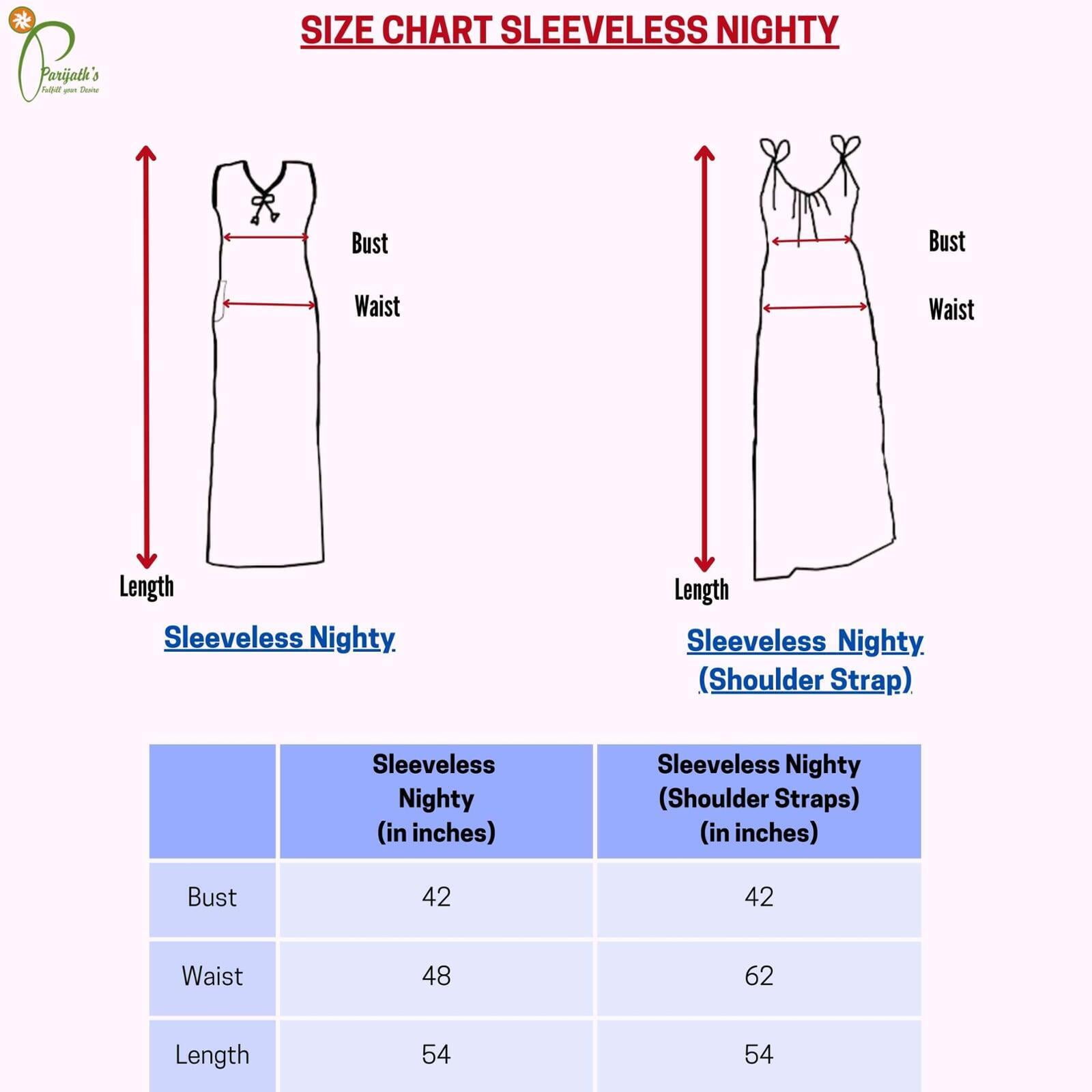 sleeveless nighty size chart sleeveless nighty size chart