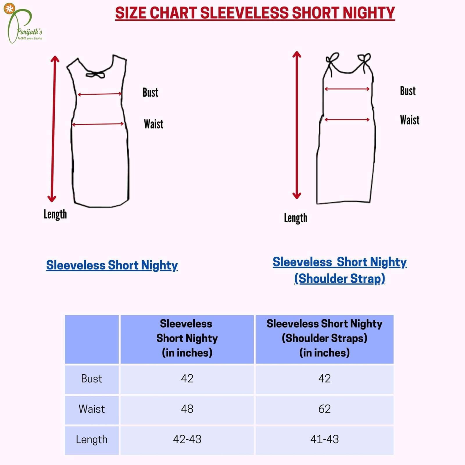 sleeveless short nighty size chart sleeveless short nighty size chart