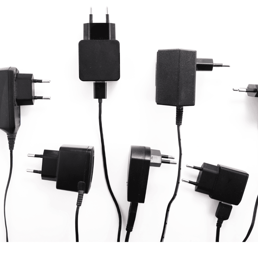 "Various chargers including USB, wall adapter, and wireless options for different devices."