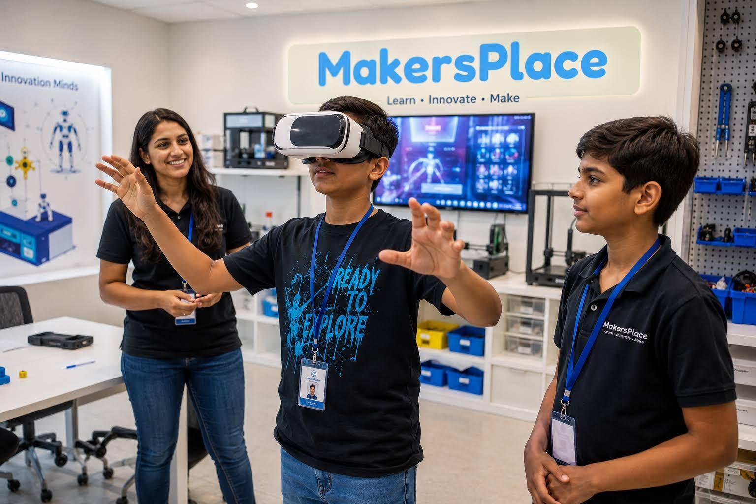 Students at MakersPlace working on a hands-on project