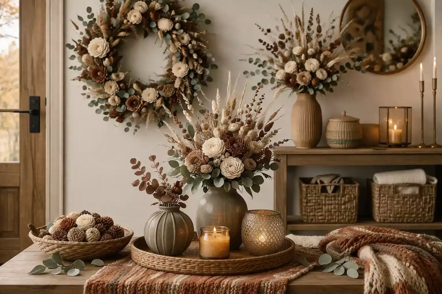 autumn-home-decor-sola-wood-flowers-dried-botanicals-rustic-woven-textures autumn-home-decor-sola-wood-flowers-dried-botanicals-rustic-woven-textures
