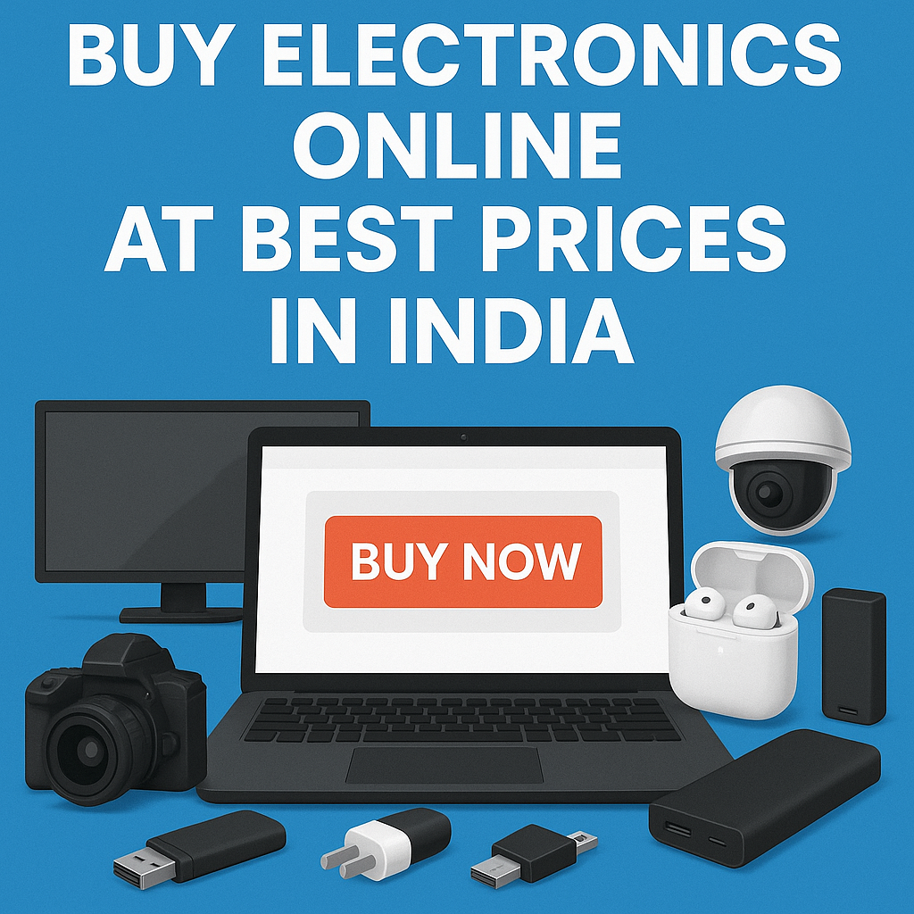 Digital illustration highlighting best deals on electronics in India with various gadgets arranged around a laptop and 'Buy Electronics Online' message. Digital illustration highlighting best deals on electronics in India with various gadgets arranged around a laptop and 'Buy Electronics Online' message.