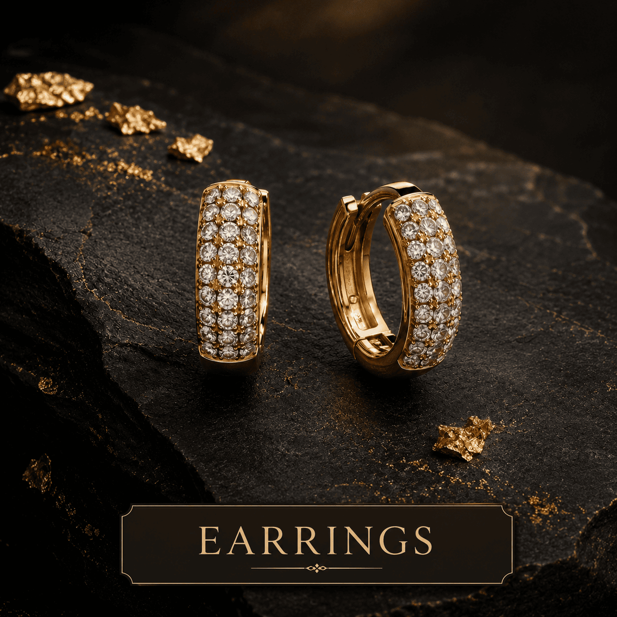 Gold tone hoop earrings with sparkling stones for SVETARA earrings collection Gold tone hoop earrings with sparkling stones for SVETARA earrings collection