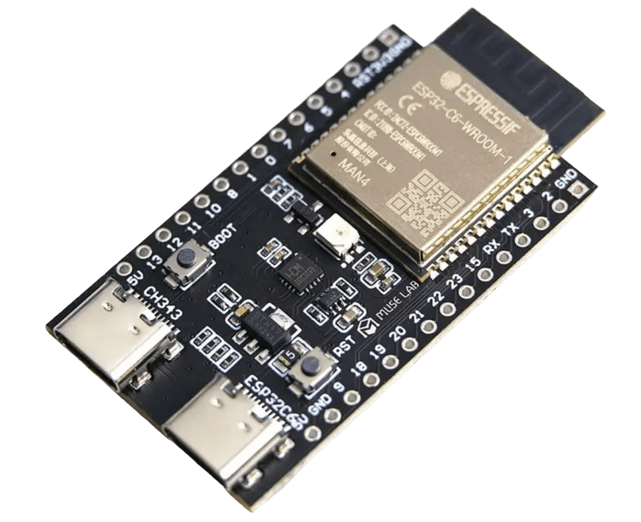 ESP32 development board with components and connectors ESP32S3 ESP32C6 ESP32 ESP32C3