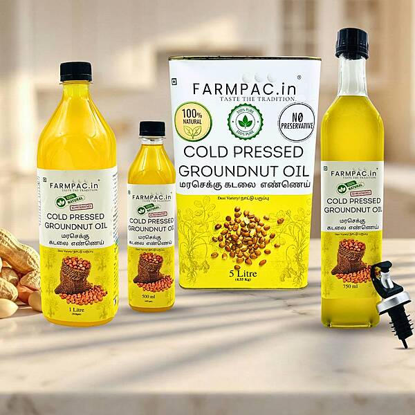 Farmpac Wood Pressed Groundnut Oil (Kadalai Ennai) - Classic and Native Varieties Range