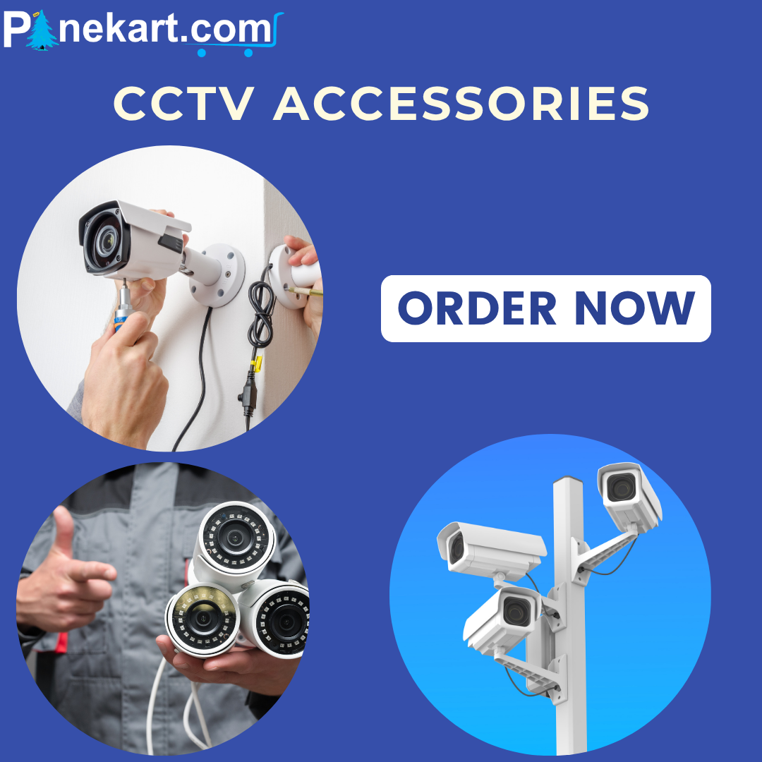 CCTV Accessories including stands, wires, connectors, network racks, and junction boxes for complete surveillance setup. CCTV Accessories including stands, wires, connectors, network racks, and junction boxes for complete surveillance setup.