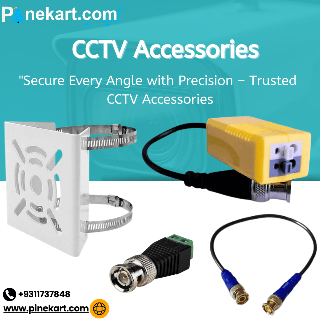 Various CCTV accessories including cables, connectors, and mounting brackets. Various CCTV accessories including cables, connectors, and mounting brackets.