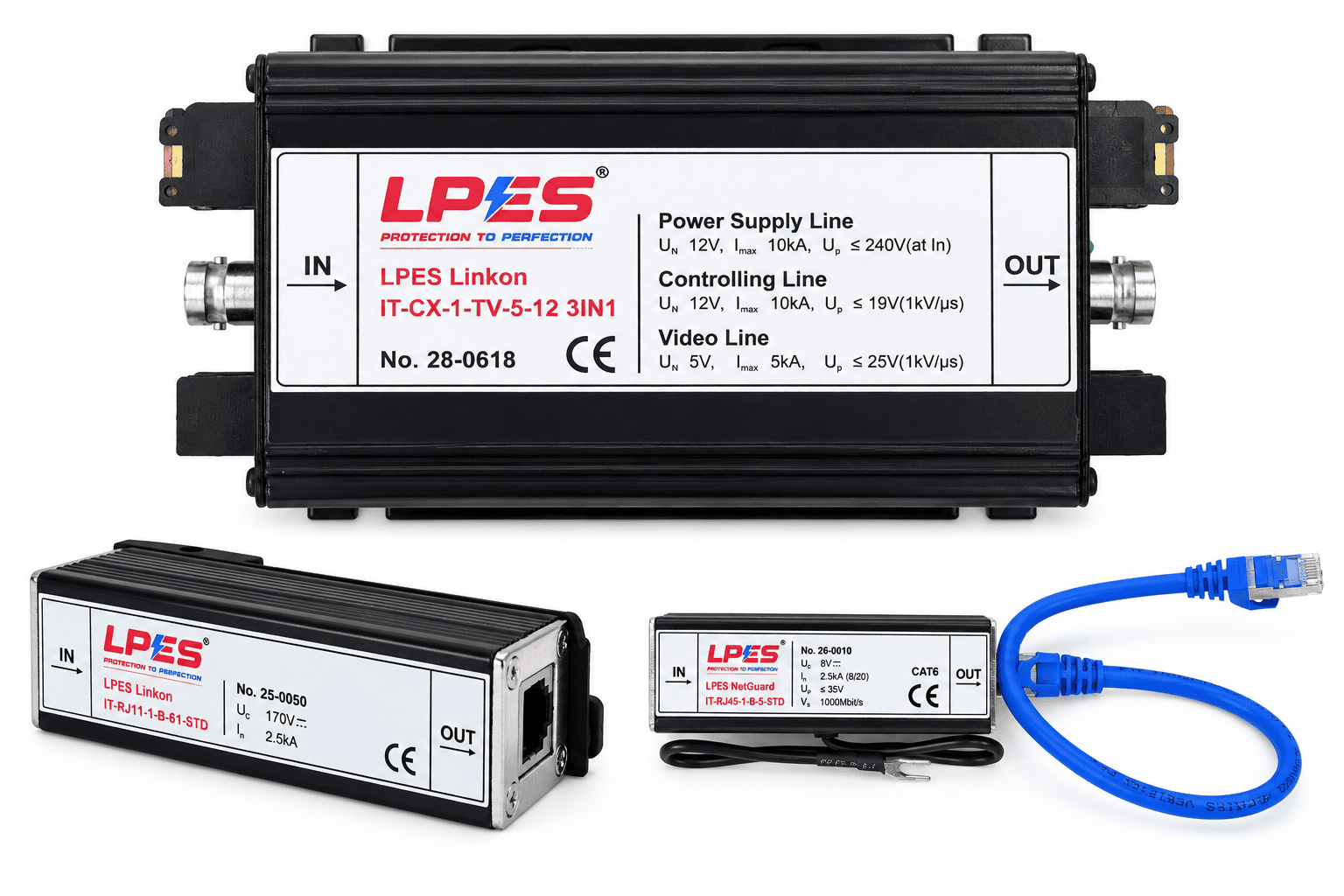 LPES Linkon 3-in-1 surge protection unit for CCTV power, control and video lines