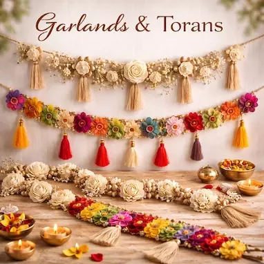 handmade sola wood garland and cloth toran decorative hanging for home decor and wholesale