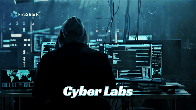 Cybersecurity lab setup with multiple monitors. Cybersecurity lab setup with multiple monitors.