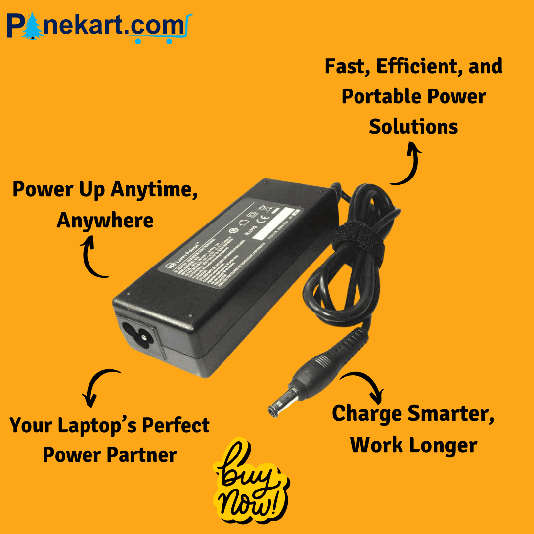 "A black laptop adapter with a power cord and connector plug, placed on a desk, ready for charging." "A black laptop adapter with a power cord and connector plug, placed on a desk, ready for charging."