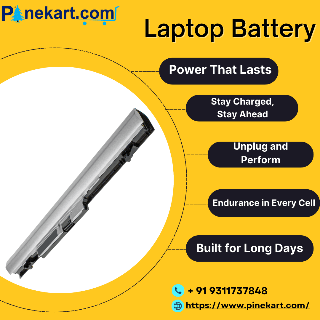 Laptop battery with visible power rating and connectors, placed beside a laptop. Laptop battery with visible power rating and connectors, placed beside a laptop.