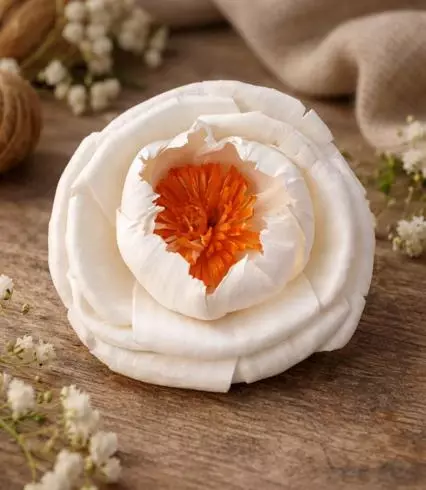 leafndeor pollen peony eco friendly sola wood flower with orange center dry flowers for wedding decor