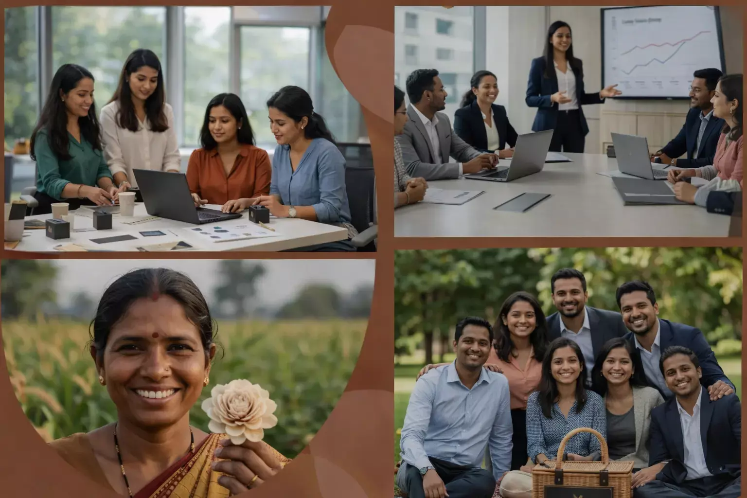 life at leafndeor showing team work artisan craft sola wood flower dry flowers and employee activities