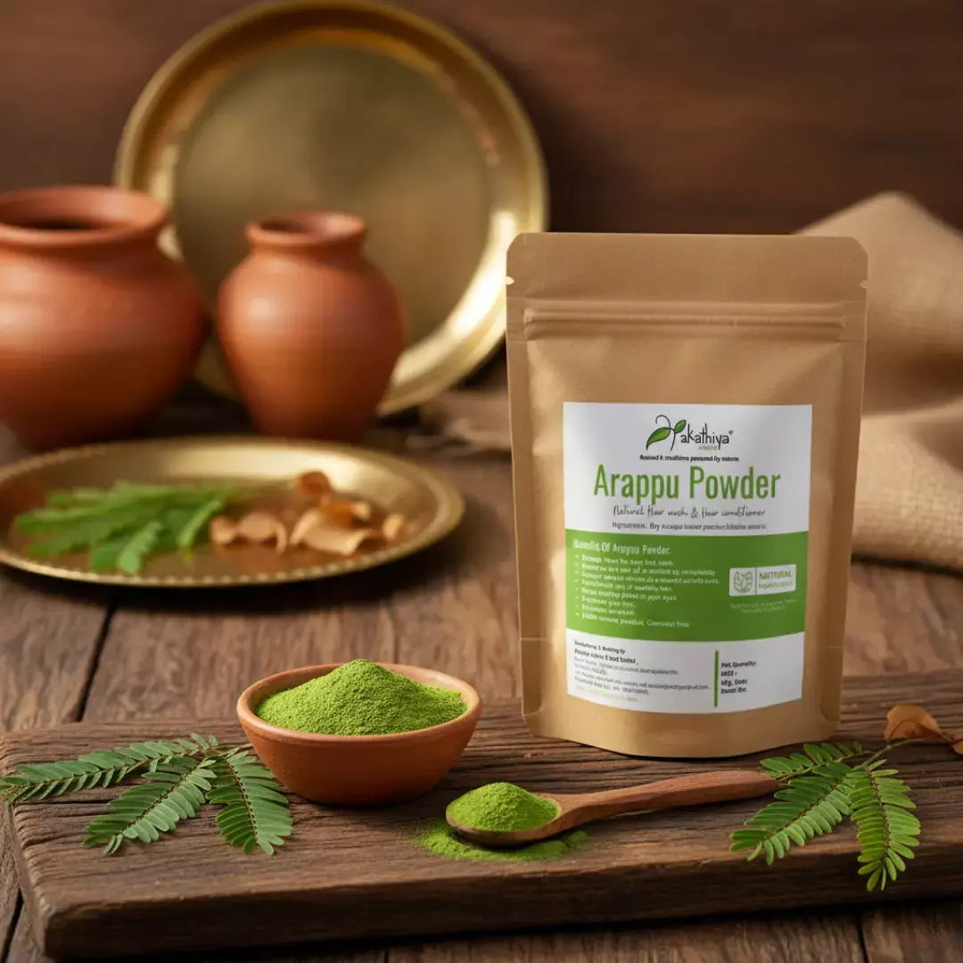 Organic Arappu powder for hair wash, made from sun-dried Albizia amara leaves Organic Arappu powder for hair wash, made from sun-dried Albizia amara leaves