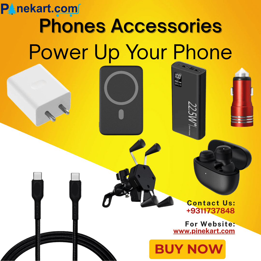 A collection of phone accessories including cases, chargers, earphones, power banks, and screen protectors arranged neatly on a table. A collection of phone accessories including cases, chargers, earphones, power banks, and screen protectors arranged neatly on a table.