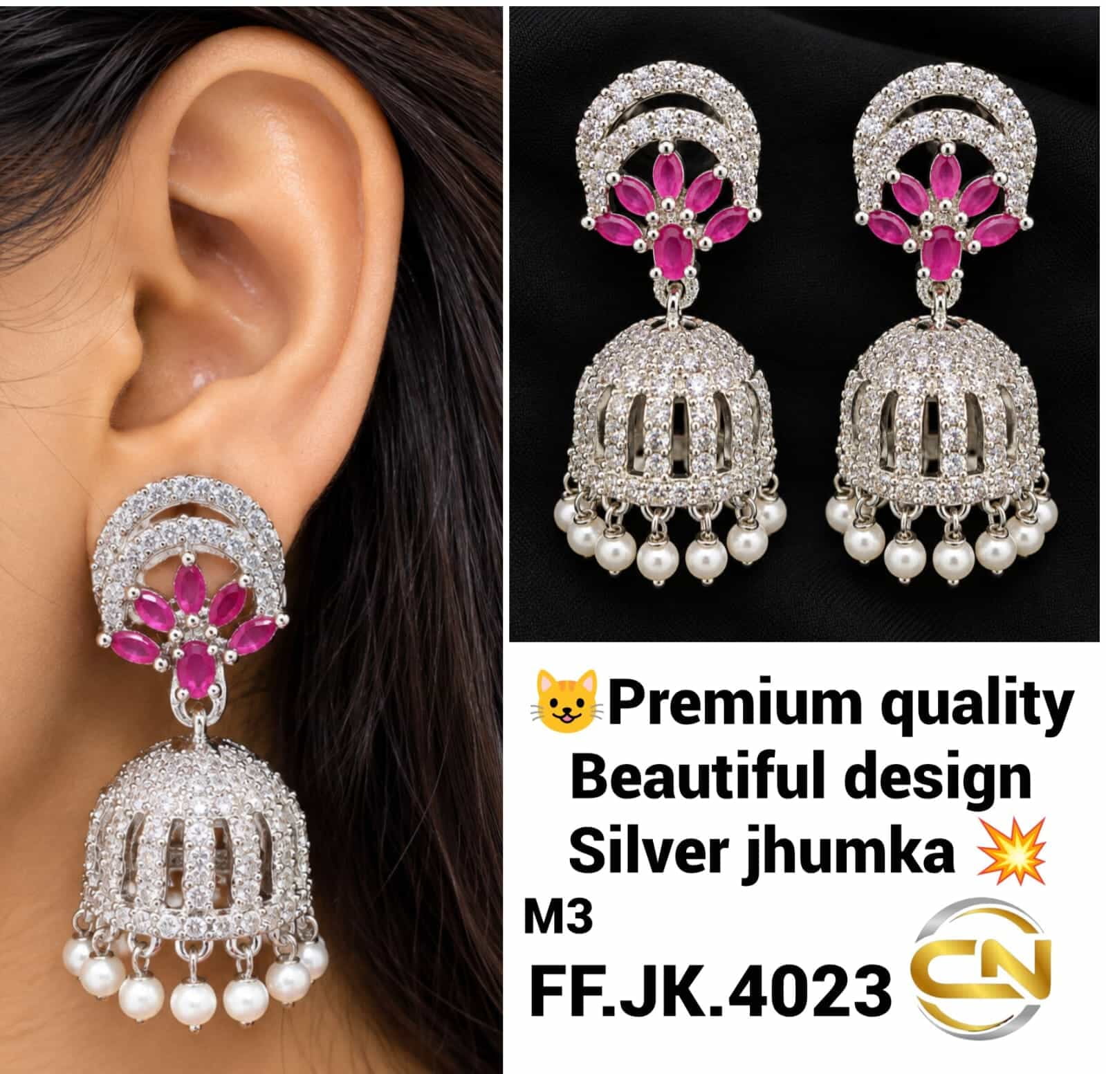 Silver Finish Jhumka Earrings