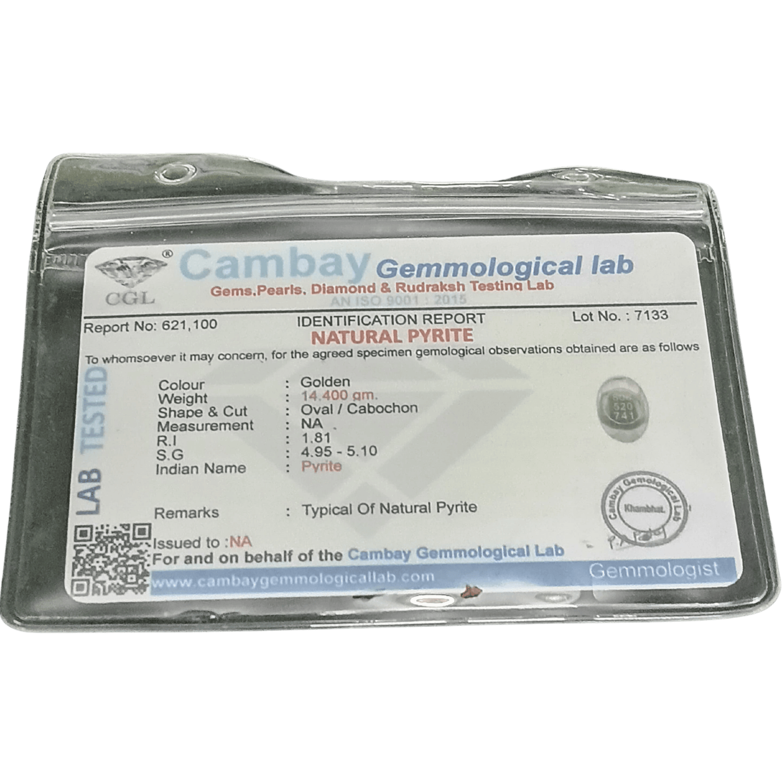 Pyrite Zibu Coin Certificate