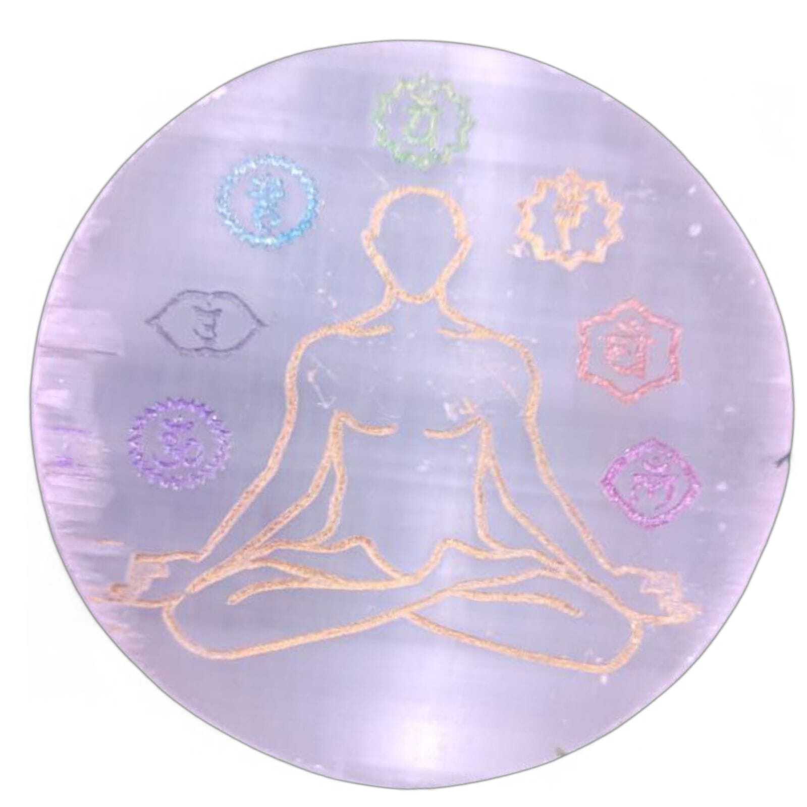 Selenite Plate with Large Figurine and Small Chakras