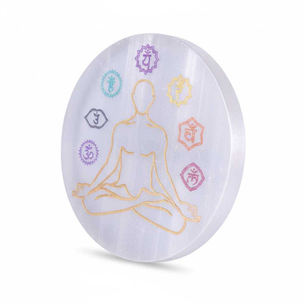 Selenite Plate with Large Figurine and Small Chakras