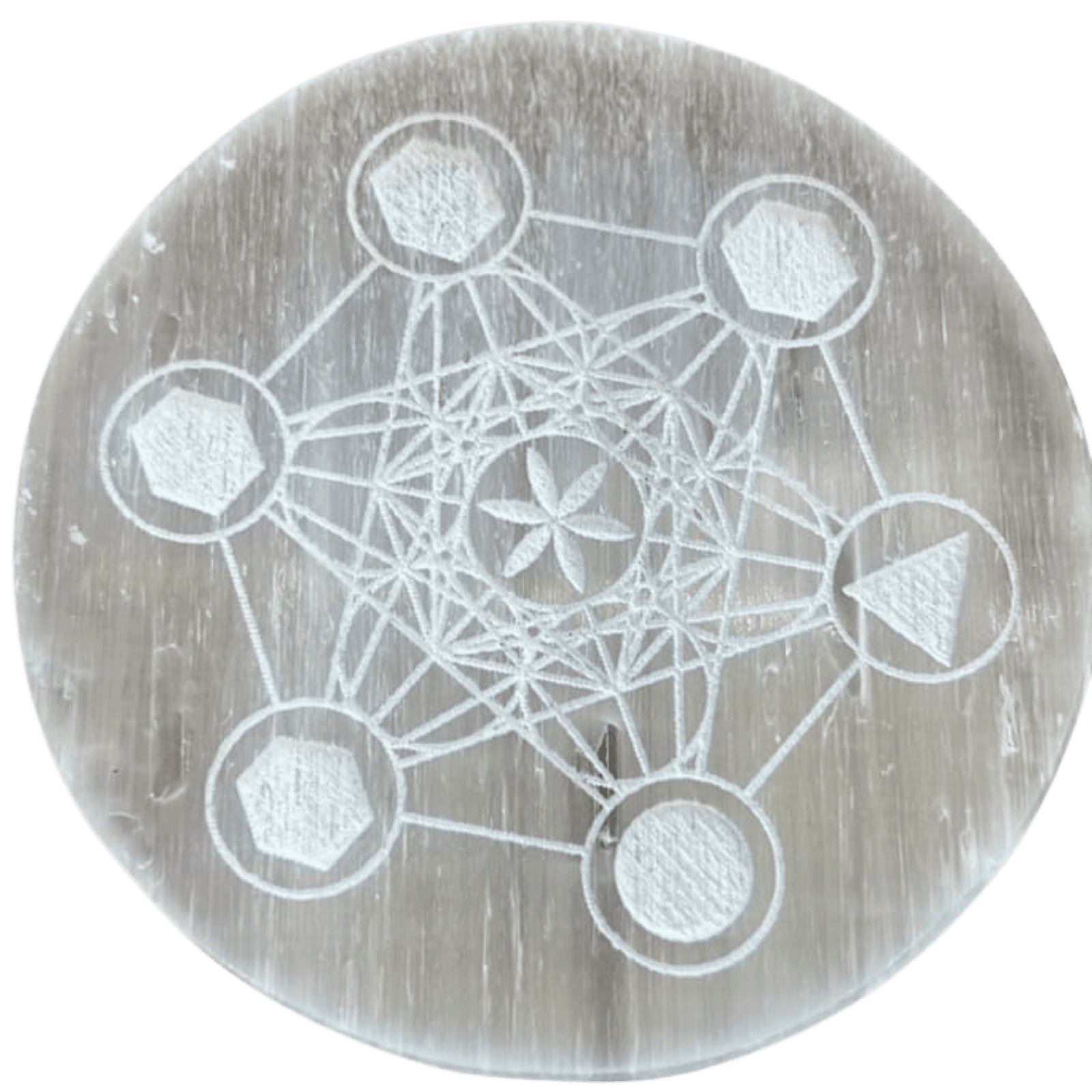 Selenite Plate with Nakshatra Carvings Vertical