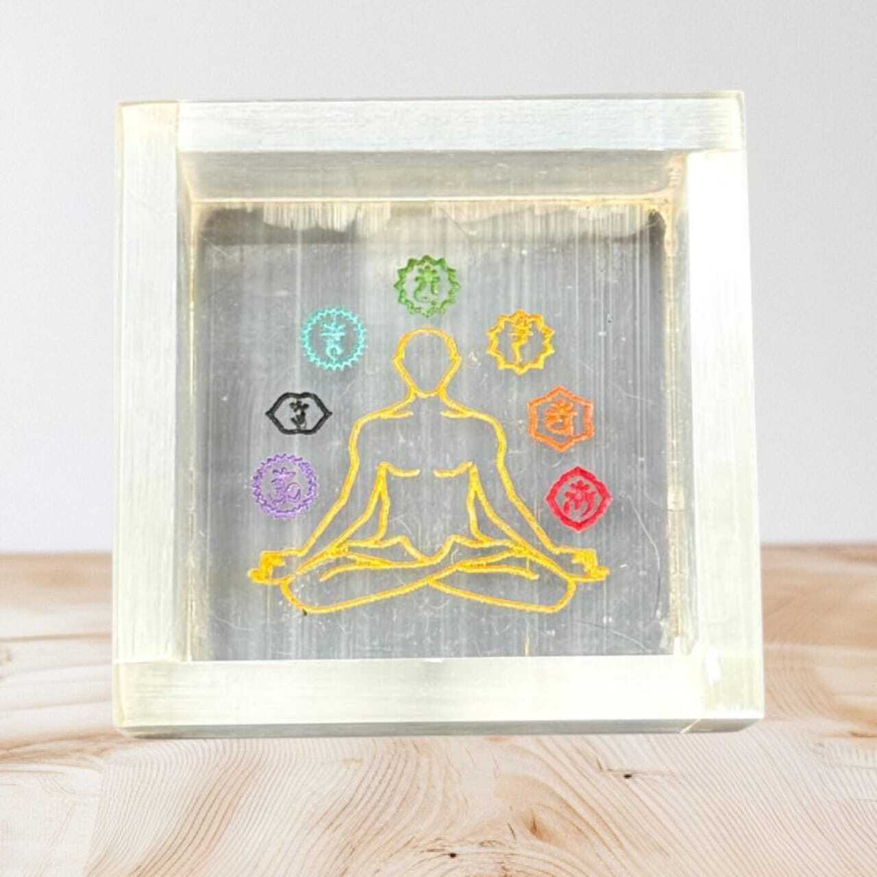 Selenite square bowl with 7 chakra