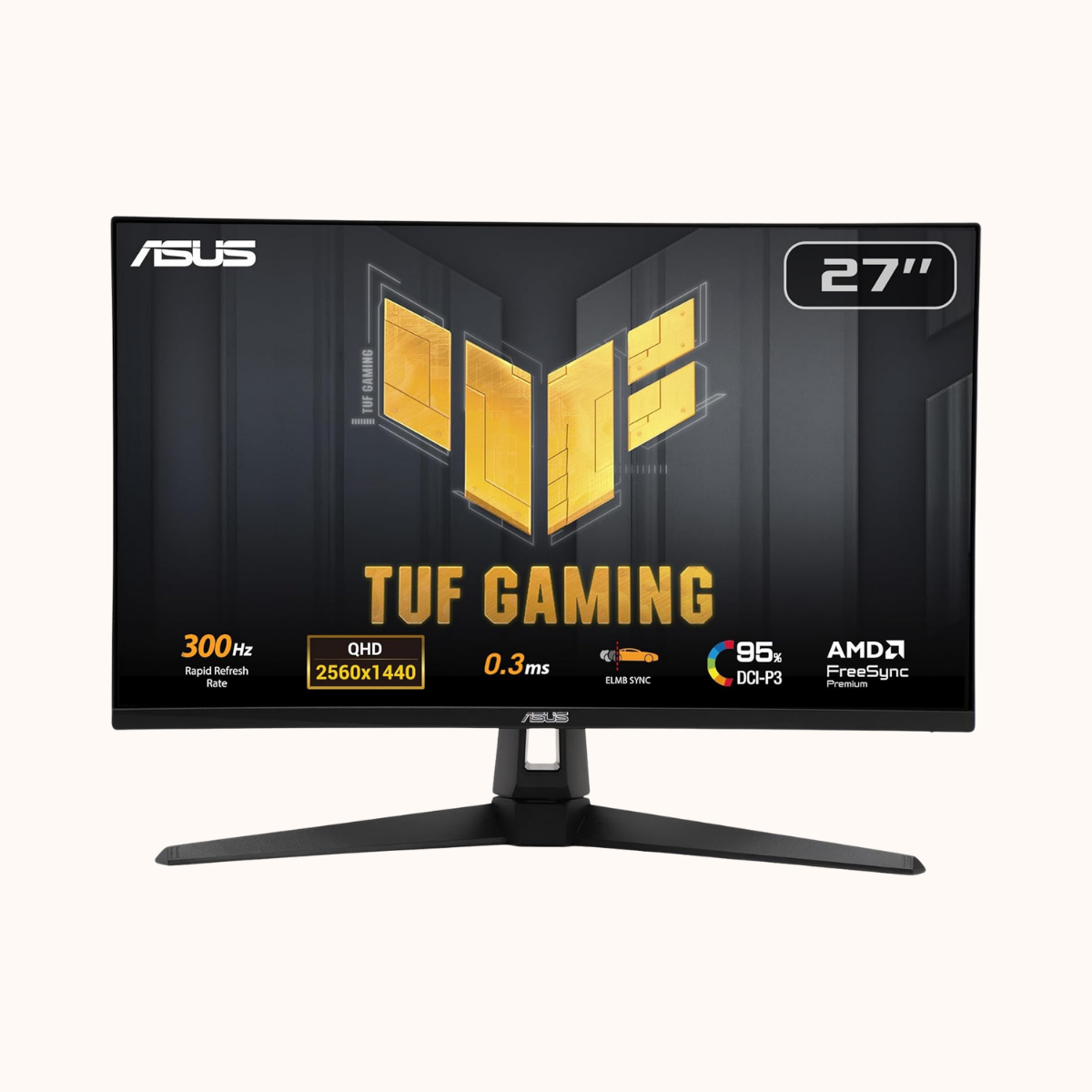 ASUS TUF Gaming 27” 1440P Monitor  - QHD (2560x1440), 300Hz, Fast IPS, Extreme Low Motion Blur Sync, 0.3ms, Speaker, 95% DCI-P3, Shadow Boost, DisplayWidget Center , (VG27AQM5A)