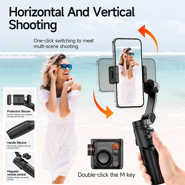 neQra M05-AI-PRO-3 Axis Gimbal Stabilizer for Smartphone AI Tracking Camera Fill Light Full Func. Remote 7 Shooting Modes Extension Rod and Tripod. Best for for YouTube Insta Travel Action Adventure