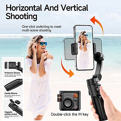 neQra M05-AI-PRO-3 Axis Gimbal Stabilizer for Smartphone AI Tracking Camera Fill Light Full Func. Remote 7 Shooting Modes Extension Rod and Tripod. Best for for YouTube Insta Travel Action Adventure