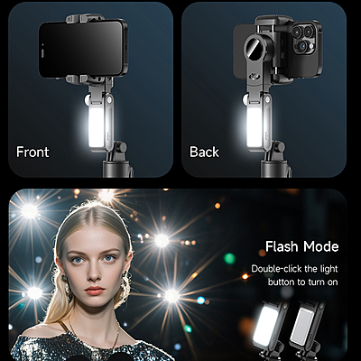 Q19 360° Smartphone Gimbal Stabilizer with AI Face Tracking, Fill Light, Extendable Selfie Stick Tripod