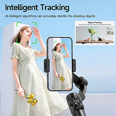 neQra M05-AI-PRO-3 Axis Gimbal Stabilizer for Smartphone AI Tracking Camera Fill Light Full Func. Remote 7 Shooting Modes Extension Rod and Tripod. Best for for YouTube Insta Travel Action Adventure
