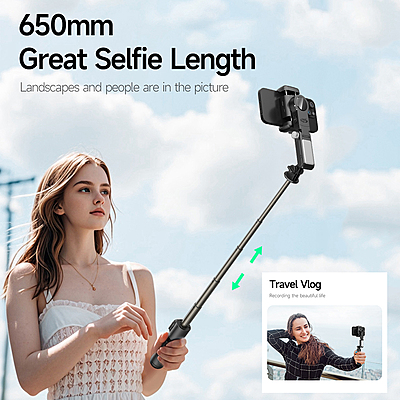 Q19 360° Smartphone Gimbal Stabilizer with AI Face Tracking, Fill Light, Extendable Selfie Stick Tripod